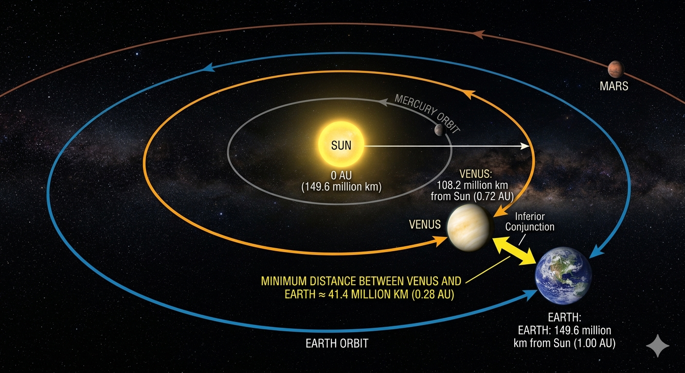Illustration of solar system highlighting the venus and earth