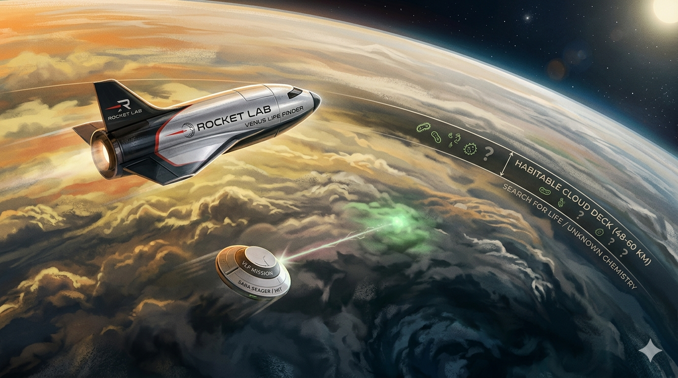 Illustration of venus life finder rocket and lander