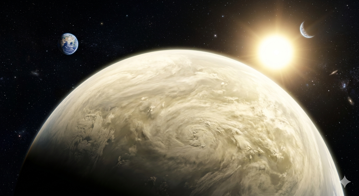 venus and in background earth and sun