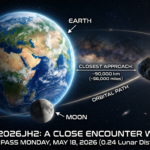 illustration image of asteroid 2026JH2 revolving around the earth.