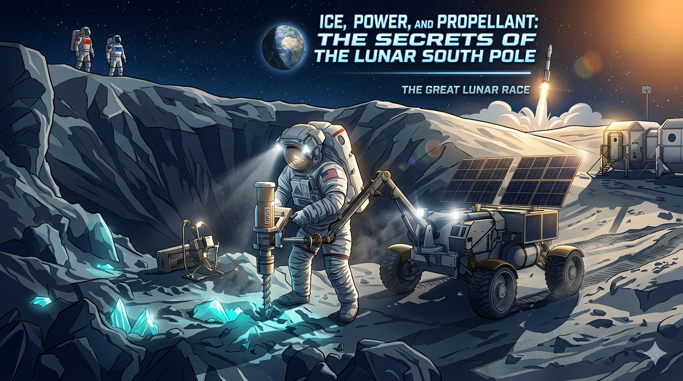Ice, Power & Propellant: The Secrets Of The Lunar South Pole