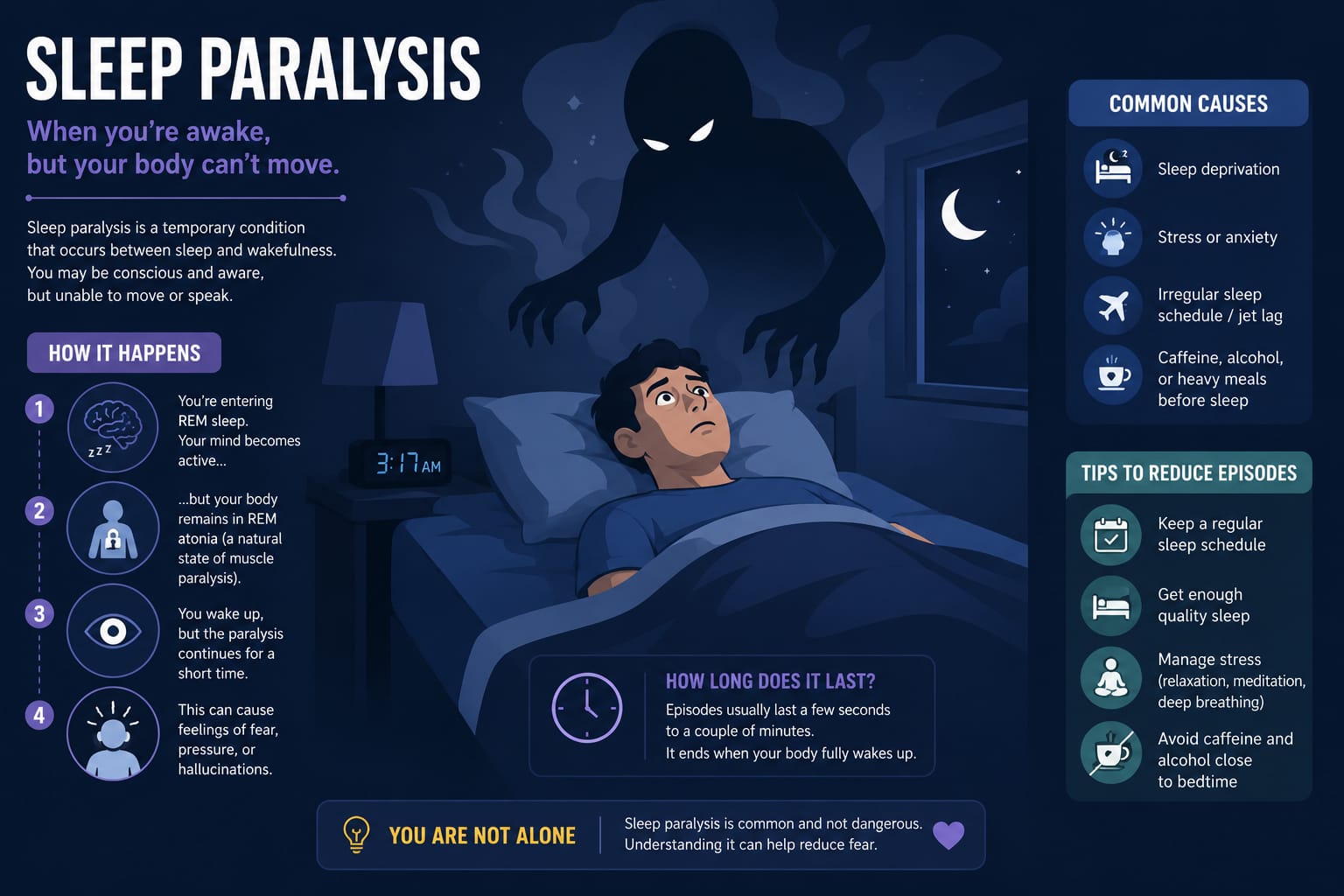 illustration image of short and quick details of sleep paralysis.